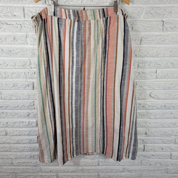 Mlle Gabrielle Womens Skirt 3X Plus Midi Pencil Brown Stripe Button STR7E - Picture 6 of 10